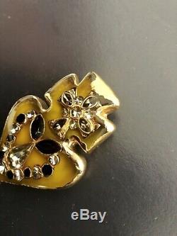 Christian Lacroix vintage brooch long dangling yellow lucite rhinestones 1990s