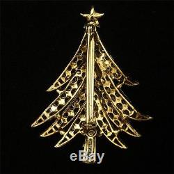 Christmas Tree Pin Vintage Multi-Color Rhinestones Hollycraft Xmas Brooch