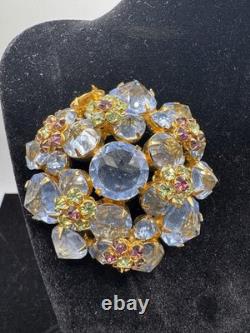 Colorful Vintage Signed Schreiner NY Purple Blue Brooch Pendant