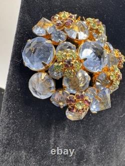 Colorful Vintage Signed Schreiner NY Purple Blue Brooch Pendant