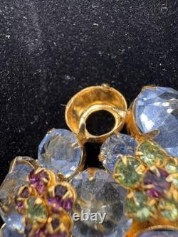 Colorful Vintage Signed Schreiner NY Purple Blue Brooch Pendant