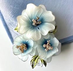 Coro Blue Lucite Flower Brooch White Enamel Rhinestones Signed Vintage