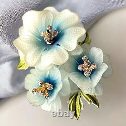 Coro Blue Lucite Flower Brooch White Enamel Rhinestones Signed Vintage