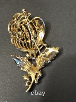 Coro Brooch Pin Flower Blue Crystals A Katz Vintage 1949 Singed Gold Plated