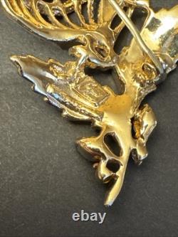 Coro Brooch Pin Flower Blue Crystals A Katz Vintage 1949 Singed Gold Plated