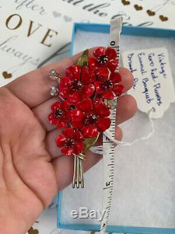 Coro Brooch Vintage 1950ss Red AB Rhinestone Enamel Bouquet Flowers Pin