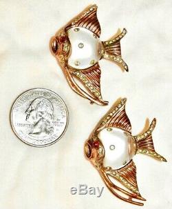 Coro Jelly Belly Fish Sterling Silver Rose Gold Book Piece Brooch Signed Vintage