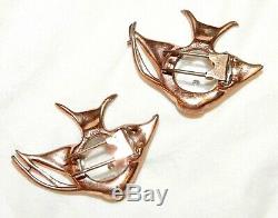 Coro Jelly Belly Fish Sterling Silver Rose Gold Book Piece Brooch Signed Vintage