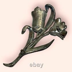 Coro Large Figural Double Flower Brooch Enameled & Rhinestone Vintage Pot Metal