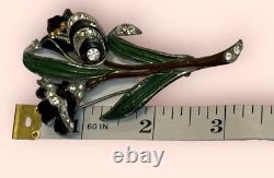 Coro Large Figural Double Flower Brooch Enameled & Rhinestone Vintage Pot Metal