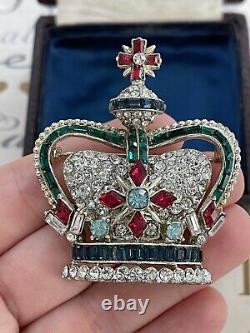 Coro brooch Crown Large Creen Baguette rhinestone Pave Vintage 1950s Gorgeous