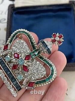 Coro brooch Crown Large Creen Baguette rhinestone Pave Vintage 1950s Gorgeous