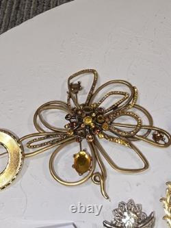 Costume Jewelry Brooch Pin Lot 1.22 lbs Mixed Assortment Vintage Rhinestone