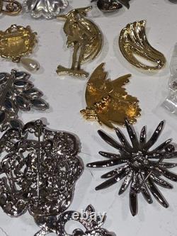 Costume Jewelry Brooch Pin Lot 1.22 lbs Mixed Assortment Vintage Rhinestone