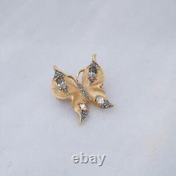 Crown Trifari Alfred Philippe Butterfly Rhinestone Brooch Pin Gold Tone Vintage