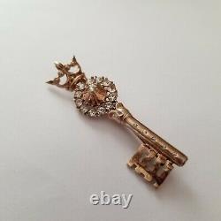 Crown Trifari Alfred Philippe Sterling and rhinestone key brooch pin vintage