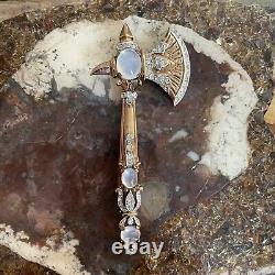 Crown Trifari Alfred Philippe Vintage Trifanium Moonstone Axe Brooch Pin Signed
