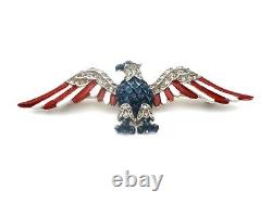 Crown Trifari Eagle Brooch Patiotic Red White & Blue Enamel Rhinestones Vintage