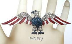 Crown Trifari Eagle Brooch Patiotic Red White & Blue Enamel Rhinestones Vintage