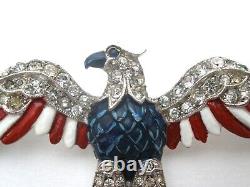 Crown Trifari Eagle Brooch Patiotic Red White & Blue Enamel Rhinestones Vintage