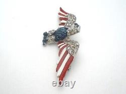 Crown Trifari Eagle Brooch Patiotic Red White & Blue Enamel Rhinestones Vintage