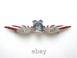 Crown Trifari Eagle Brooch Patiotic Red White & Blue Enamel Rhinestones Vintage