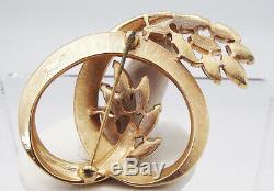 Crown Trifari Vintage Demi-parure Rhinestone Glass Gold Pin Brooch Earrings Set