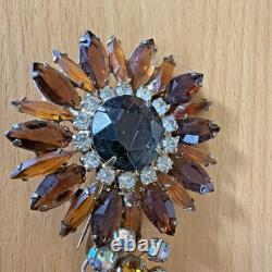 D&E Juliana Shades of Autumn Topaz Skinny Navette 5 Sunflower Brooch VTG Boho