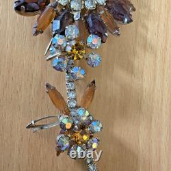 D&E Juliana Shades of Autumn Topaz Skinny Navette 5 Sunflower Brooch VTG Boho