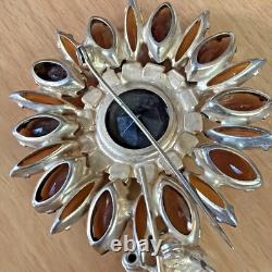 D&E Juliana Shades of Autumn Topaz Skinny Navette 5 Sunflower Brooch VTG Boho
