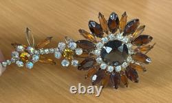 D&E Juliana Shades of Autumn Topaz Skinny Navette 5 Sunflower Brooch VTG Boho