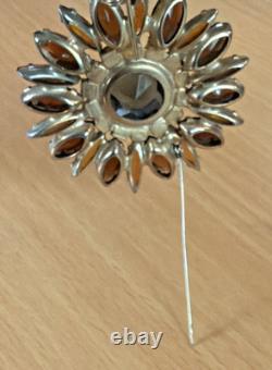 D&E Juliana Shades of Autumn Topaz Skinny Navette 5 Sunflower Brooch VTG Boho