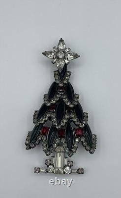 DEFECTIVE LAWRENCE VRBA Large Vintage Rhinestone Christmas Tree Pin Broo G3D