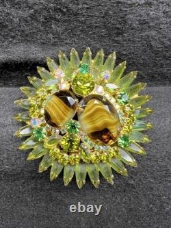 Delizza & Elster Juliana D&E Vintage Green Glass & Rhinestone Brooch STUNNING