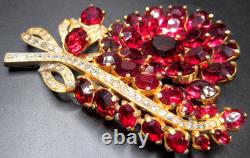 EISENBERG ORIGINAL Huge Red Rhinestone Flower Vintage Fur Clip