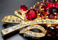 EISENBERG ORIGINAL Huge Red Rhinestone Flower Vintage Fur Clip