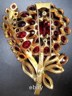 EISENBERG ORIGINAL Huge Red Rhinestone Flower Vintage Fur Clip