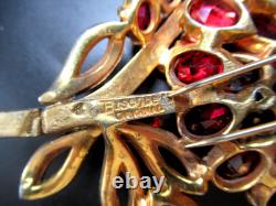 EISENBERG ORIGINAL Huge Red Rhinestone Flower Vintage Fur Clip