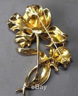 ENORMOUS Coro Vintage Figural Dbl. Flower Brooch Inset withSparkling Rhinestones