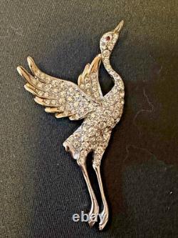 Early Vintage Dujay Pave Rhinestone Flying Crane Brooch Pin, Excellent