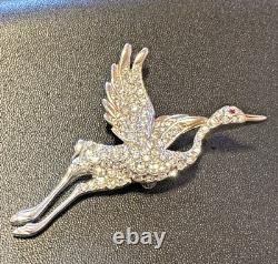Early Vintage Dujay Pave Rhinestone Flying Crane Brooch Pin, Excellent