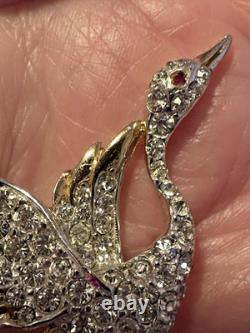 Early Vintage Dujay Pave Rhinestone Flying Crane Brooch Pin, Excellent