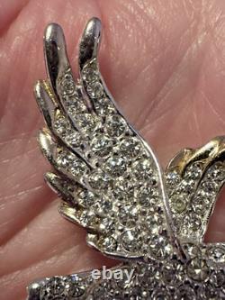 Early Vintage Dujay Pave Rhinestone Flying Crane Brooch Pin, Excellent