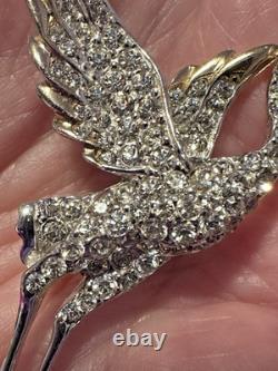 Early Vintage Dujay Pave Rhinestone Flying Crane Brooch Pin, Excellent