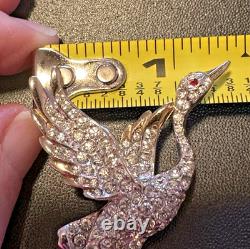 Early Vintage Dujay Pave Rhinestone Flying Crane Brooch Pin, Excellent