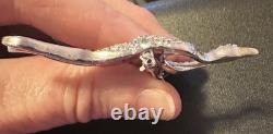 Early Vintage Dujay Pave Rhinestone Flying Crane Brooch Pin, Excellent