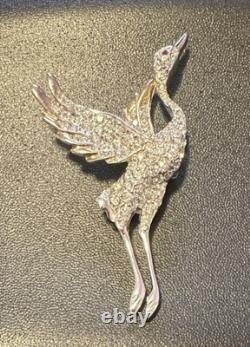 Early Vintage Dujay Pave Rhinestone Flying Crane Brooch Pin, Excellent