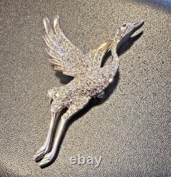 Early Vintage Dujay Pave Rhinestone Flying Crane Brooch Pin, Excellent