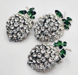 Early Vintage Unsigned Schreiner Rhinestone Fruit Brooch & Clip-on Earrings Set