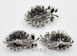 Early Vintage Unsigned Schreiner Rhinestone Fruit Brooch & Clip-on Earrings Set